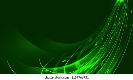 The texture of abstract green magical glowing bright shining neon lines of waves strips of threads of energy patterns and copy space.