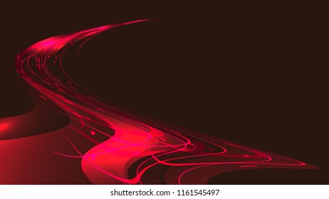 Texture abstract red burgundy cosmic magical glowing bright shining neon lines of spirals waves of strips of threads of energy patterns and copy space. The background. Vector illustration.