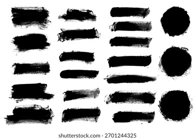 Texture abstract strokes thick black paint set isolated on white background