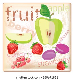  texture with apples, currants, strawberry, plums 