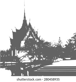 texture of the Asian the temple on the shore of the river for background