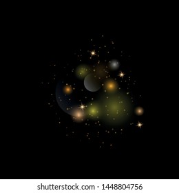 Texture background abstract black. Dust gold. Sparkling magical dust particles. Magic concept. Abstract background with bokeh effect.