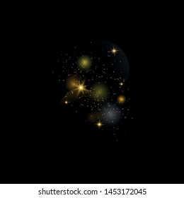 Texture background abstract black. Dust gold. Sparkling magical dust particles. Magic concept. Abstract background with bokeh effect.