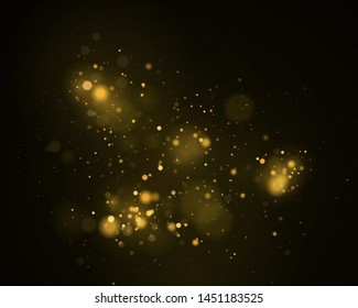 Texture background abstract black and  gold Glitter and elegant for Christmas Dust white. Sparkling magical dust particles Magic concept Abstract background with bokeh effect. Vector 