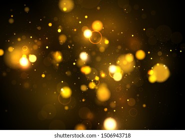 Texture background abstract black, gold, white. Glitter and elegant for Christmas. Golden sparkling magical dust particles. Magic concept. Abstract background with bokeh effect. Vector