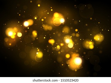 Texture background abstract black, gold, white. Glitter and elegant for Christmas. Golden sparkling magical dust particles. Magic concept. Abstract background with bokeh effect. Vector