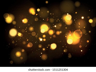Texture background abstract black, gold, white. Glitter and elegant for Christmas. Golden sparkling magical dust particles. Magic concept. Abstract background with bokeh effect. Vector