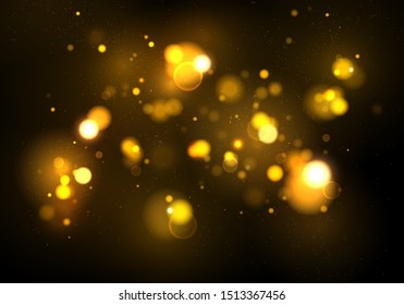 Texture background abstract black, gold, white. Glitter and elegant for Christmas. Golden sparkling magical dust particles. Magic concept. Abstract background with bokeh effect. Vector