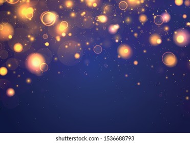 Texture background abstract blue, yellow, gold Glitter and elegant for Christmas. Dust white. Sparkling magical dust particles. Magic concept. Abstract background with bokeh effect. Vector