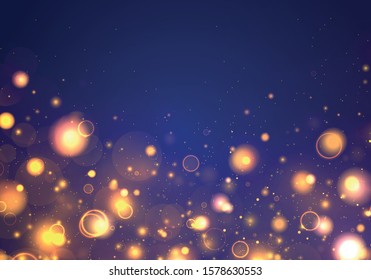 Texture background abstract blue, yellow, gold Glitter and elegant for Christmas. Dust white. Sparkling magical dust particles. Magic concept. Abstract background with bokeh effect. Vector