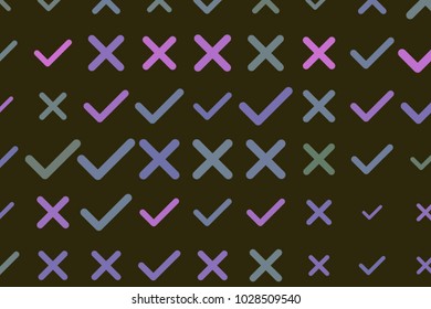 Texture background hand drawn. Abstract tick or cross mark, right or wrong sign, good for design. Cartoon style vector.