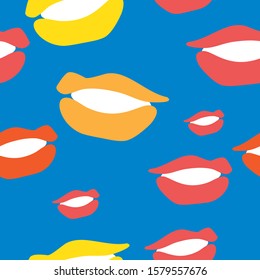 texture background set of colorful lips on a blue background vector