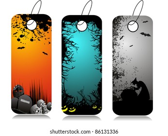 texture background skull, pumpkin and gravestone concept vector set of three halloween tag