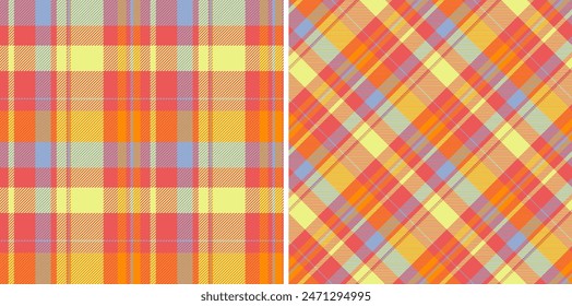 Textura de fondo textil de tartán a cuadros con un patrón sin costuras de tela de Vector. Conjunto en colores arcoíris. Moda de búfalo para un look rústico.