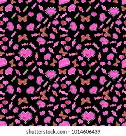 Texture background texture. Valentines day hearts. Black, pink and white. Vector illustration.