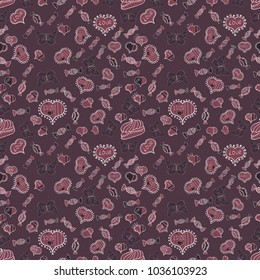 Texture background texture. Valentines day hearts. Purple, white and gray. Vector illustration.