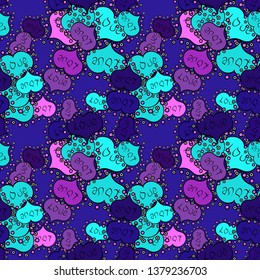 Texture background texture. Valentines day hearts. Blue, violet and black. Vector illustration.