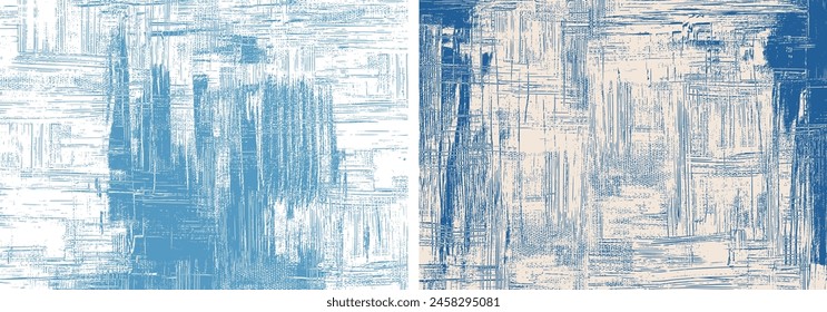 Texture backgrounds, artistic modern abstract backdrop designs. Rough textured brush strokes painting, vector artworks, azure blue paint on canvas