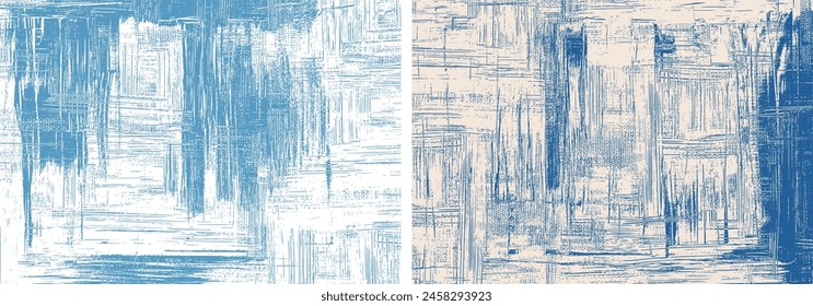 Texture backgrounds, modern abstract backdrop designs. Rough textured brush strokes painting, vector artworks, blue paint on canvas