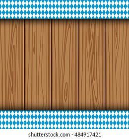 Texture of the Bavarian flag on the background of the wooden planks. banner advertising for the Oktoberfest celebration