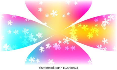 Texture of beautiful festive circular cosmic magical multi-colored colored far-away bright blue pink motley swirling flowers with petals and copy space on white vector background.
