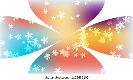 Texture of beautiful festive circular cosmic magical multi-colored colored far-away bright blue pink shimmering variegated swirling flowers with petals and copy space on a white vector background.