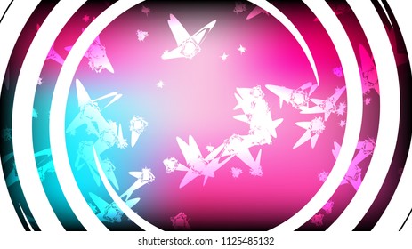 Texture of beautiful festive polygonal circular cosmic magical multi-colored colored far-away bright violet blue motley twisted galaxies, stars and copy space on a white vector background.