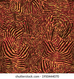 Texture of bengal tiger fur, orange stripes pattern. Mammals Fur. Animal skin print. Predators Camouflage. Safari background. Vector illustration.