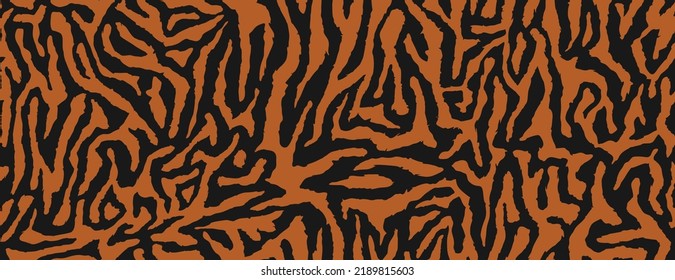 Textur des bengalen Tigerfells, Muster der orangefarbenen Streifen. TierHautdruck. Safari nahtloser Hintergrund. Vektorgrafik