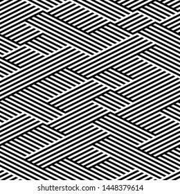 Texture with black bands. Vector seamless pattern.  Monochrome geometric pattern. Pattern with 50% black and white bands in foreground and 50% black and white bands in background.