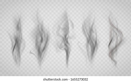 Textura de humo negro. Ajuste aislado en un fondo transparente. Plantilla vectorial.