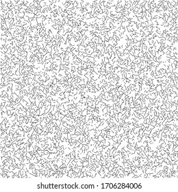 Texture of black tangled geometric lines on white background. Abstract messy curves intersecting at chaotic order. Not seamless pattern. One color overlay backdrop. EPS8 stock vector illustration.
