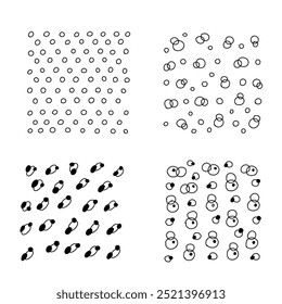 Die Textur. Schwarz-Weiß-Grafik, einfache Punkte, Kreise, handgezeichnet, Vektor. Dekoratives abstraktes Element für Design, Dekoration, Dekoration. schwarz-weiße Kreise, Punkte.