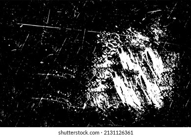 Die Textur ist schwarz-weiß. Abgetragene Oberfläche. Grunge Muster aus Staub, Schmutz, Kratzern, Pommes frites