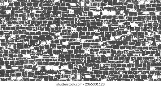 Texture of a brick wall. Abstract background of white brick masonry. Running masonry. Vector illustration. Brick wall under old plaster.