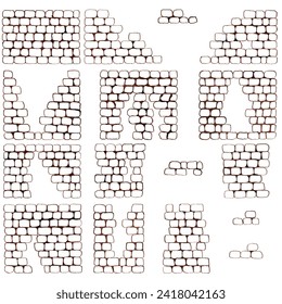 Texture of a brick wall. Hand drawn background of white brick masonry. Running masonry. Vector illustration. Pieces of a brick wall. Brickwork elements.
