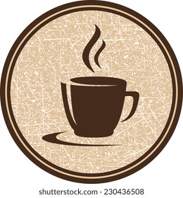 texture brown coffee cup icon in round frame