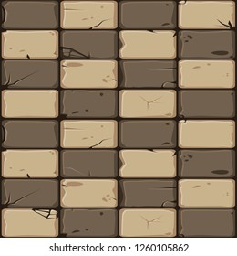 Texture of brown stone tiles, seamless background stone wall. Vector illustration for user interface of the game element. Color 6 of 10