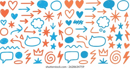 Texture brush chalk stroke Line kid pencil color brush hand drawn chalk vector element set 