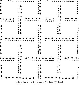 Texture brush dots, ink, spots  seamless vector pattern. Black and white.