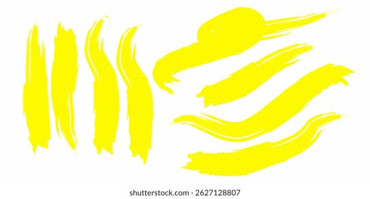Texture brush set, yellow ink, brush pattern, wave pattern brush stroke material. Yellow brush stroke collection. Hand Drawn Regular Curved Lines Long And Short