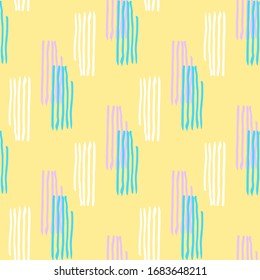 Trazo de pincel de textura, rayas diagonales y verticales, patrón vectorial de superficie. Color amarillo pastel.