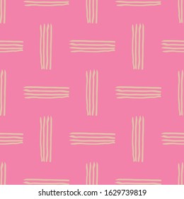 Texture brush stroke, horizontal and vertical stripes, surface vector pattern. Pink background.
