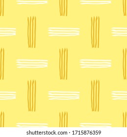 Texture brush stroke, horizontal and vertical stripes, surface vector pattern. Yellow and white colors.