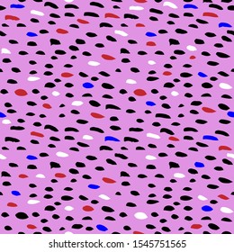 Texture brush stroke, ink, stains seamless vector pattern. Black, pink, blue, red and white colors.