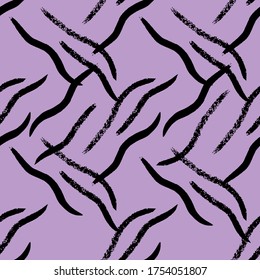 Texture brush stroke, long mess cross diagonal stripes, surface vector pattern. Lilac background.
