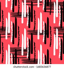 Trazos de pincel de textura, tinta, rayado sin fisuras de vectores. Fondo rojo, negro y blanco.