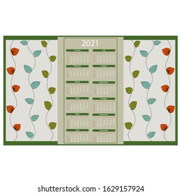 texture calendar on the theme of nature colorful leaves on curly stems, light gray background, vector illustration