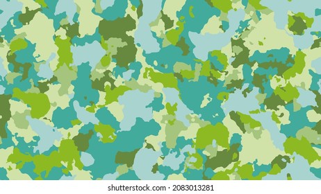 Texture camo background. Modern army camouflage. Military seamless pattern for clothing. Green retro template. Multicolored khaki for fabric. Vector illustration. 