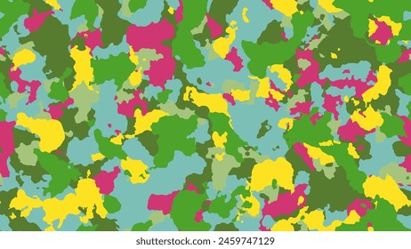 Texture camo background. Modern army camouflage. Military seamless pattern for clothing. Yellow hipster template. Multicolored khaki for fabric. Vector illustration. 